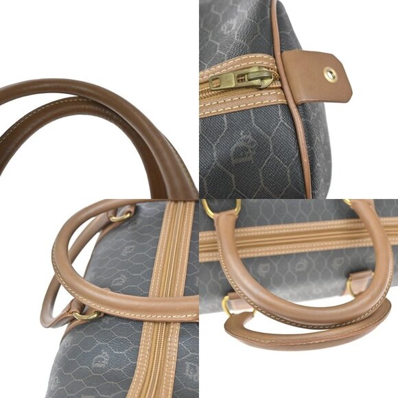 CHRISTIAN DIOR Logo Honeycomb Travel Hand Bag PVC Leather Brown Frannce - Picture 12 of 14